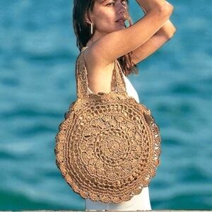 Kiss Sea Shoreline Creations Raffia Round Beige Boho Bag. MA5